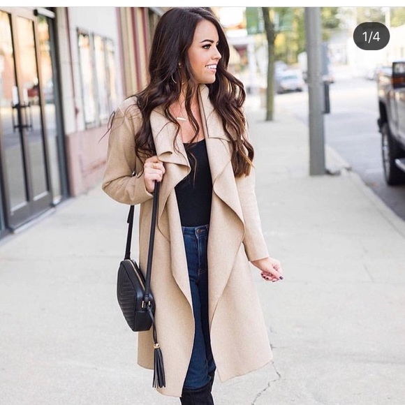 open front wool blend coat